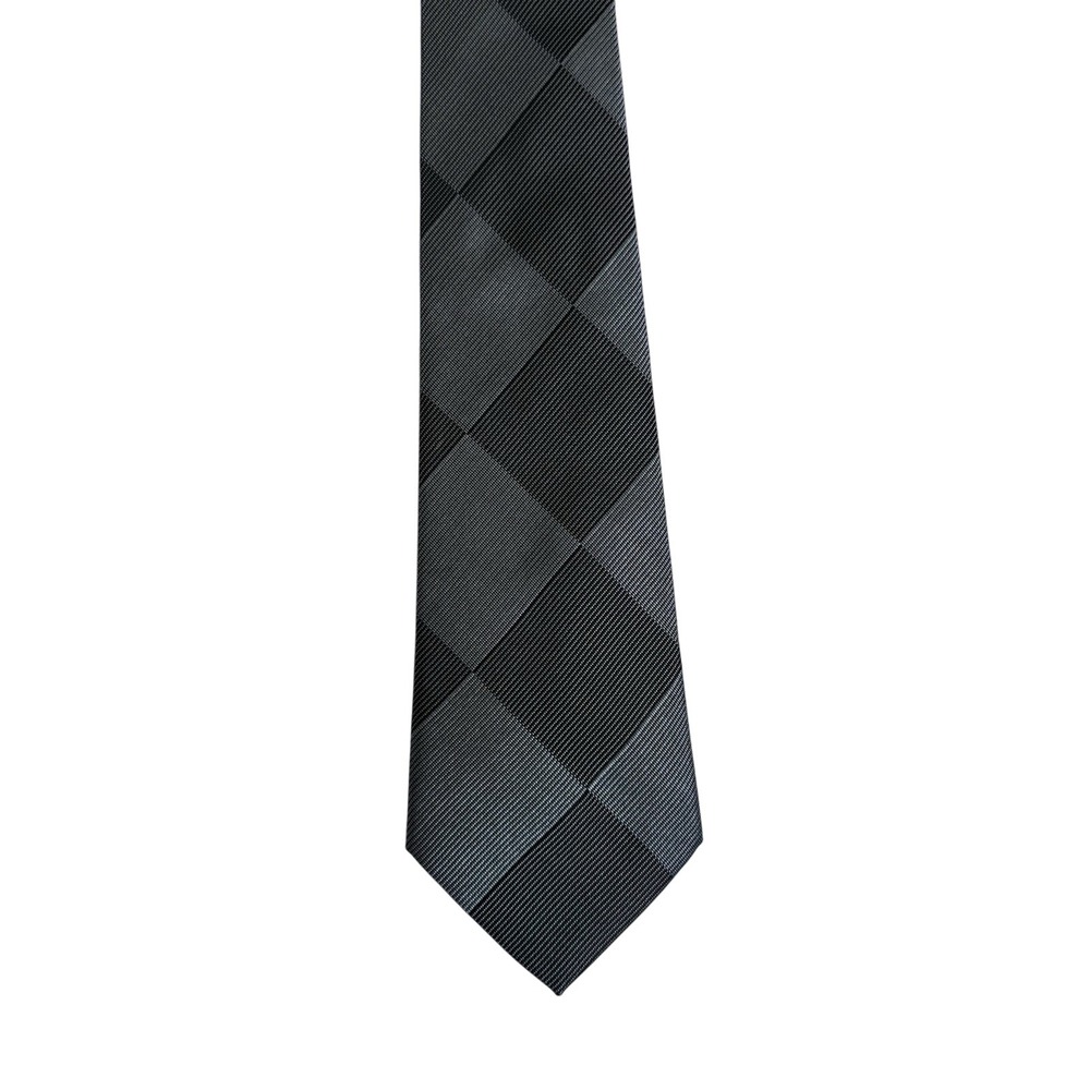 Emporio Armani Silk Necktie Mens OS Grey Black Excellent Checkered Made in Italy